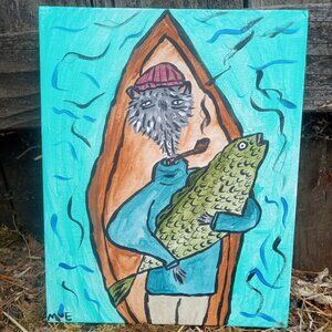 Possums Catch Painting Whimsical Folk Art Original